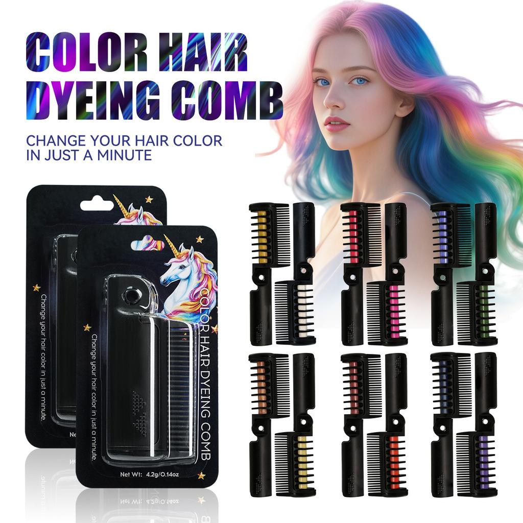 Temporary Hair Color Comb with Foldable Design for Quick Bright Hair Chalk Styling Non Toxic Washable Colorful Hairbrush for Adults Halloween Cosplay