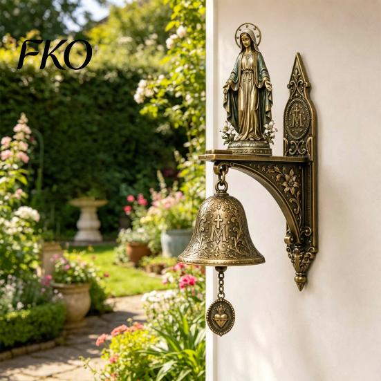 Christian Home Altar Decoration Our Lady of Grace Wall Bell, Catholic Religious Chime, Virgin Mary Decor Hanging Prayer Bell for Gifts Spiritual