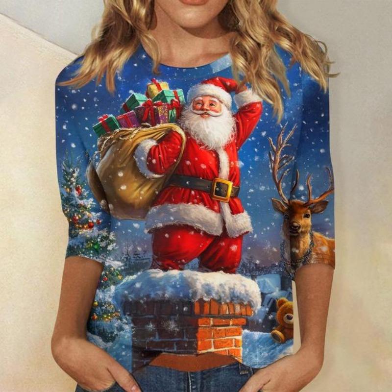 Рождественская женская толстовка с круглым вырезом, с длинным рукавом, свободная, модная, повседневная, с принтом лося и снежинки, с забавным рисунком