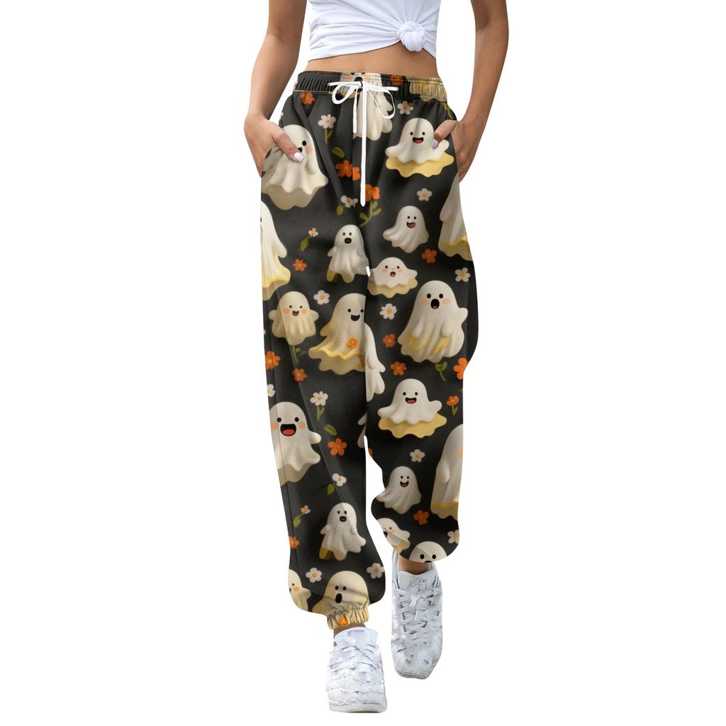 Women's Casual Fashion Halloween Print Casual Pants Sweatpants Long Pants Drawstring Elastic Waistband Cuffed Pants