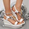 Модные женские сандалии Богемный стиль Толстая подошва Клиновидные сандалии Женские летние Ретро Массивные сандалии на платформе Большой размер Пляжная обувь Женская