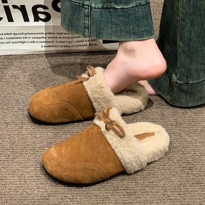 Модные меховые женские тапочки, балетки, мюли с ремешком на пятке, модные туфли для платья, женские хлопковые туфли, зима 2025, новый дизайнер, теплые, Mujer Botas