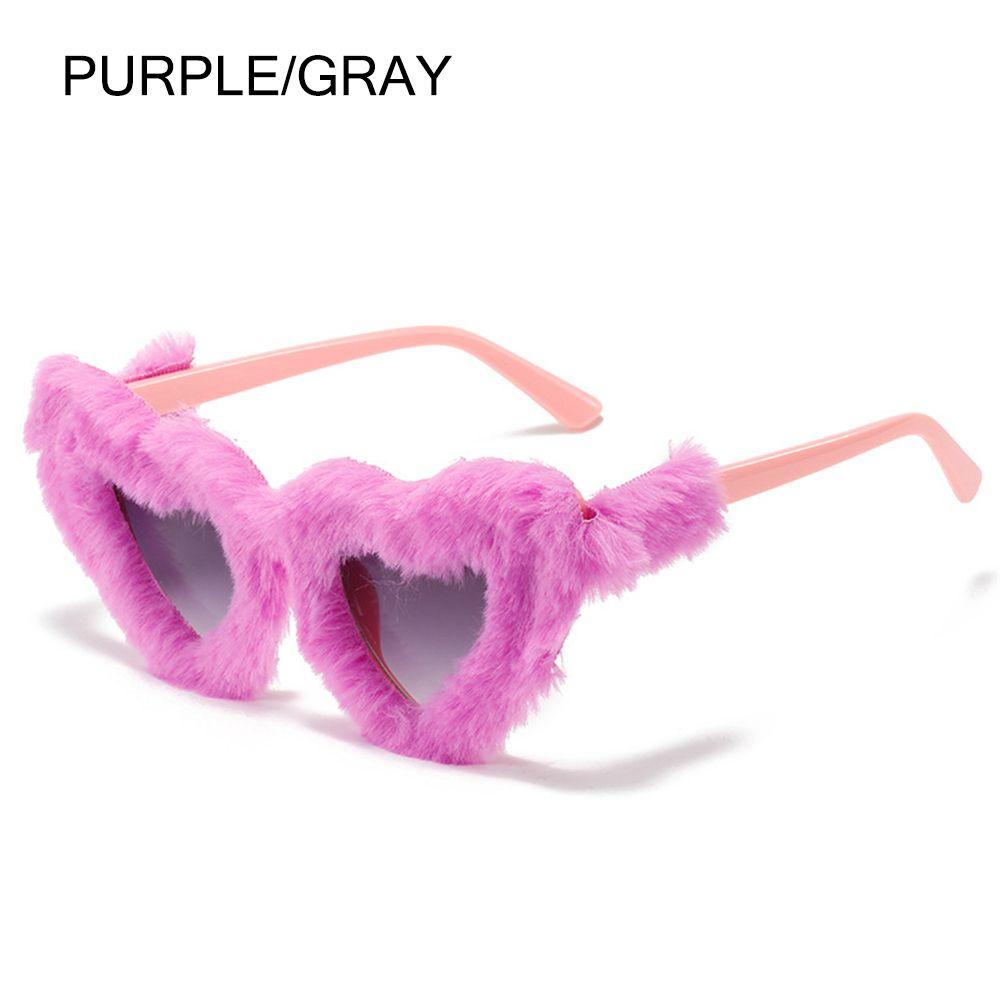 Retro Fashion Love Heart Sunglasses Clout Goggle Women Plush Decor Sunglasses Eyewear Ladies Shades Heart-Shaped Sunglasses