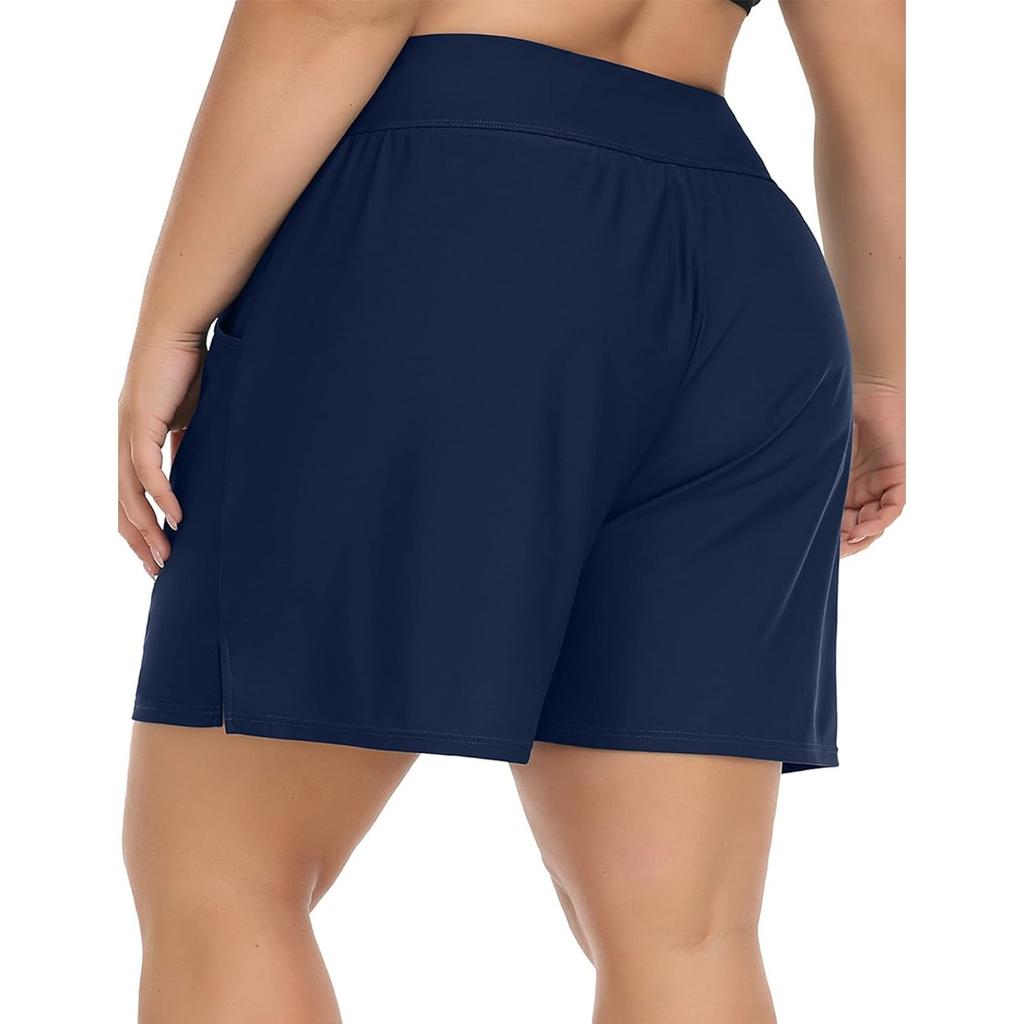 CHARMLEAKS Плюс размер шорты для плавания для женщин шорты с высокой талией танкини купальник снизу с карманами