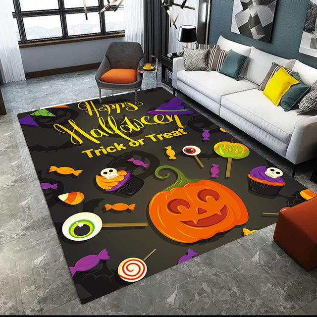 Halloween Crystal Velvet Horror Pumpkin Carpet Living Room Coffee Table Mat Bedroom Bed Blanket Bathroom Non-Slip Mat