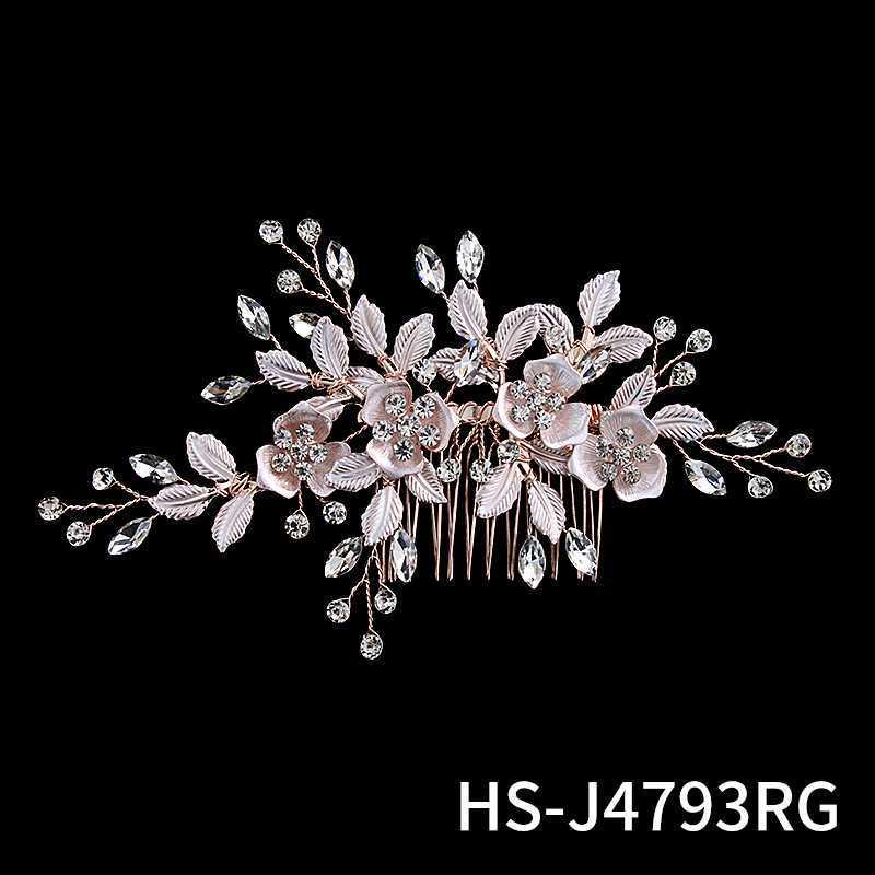 Сделанный вручную свадебный гребень для волос с цветком из жемчуга и страз и листьями