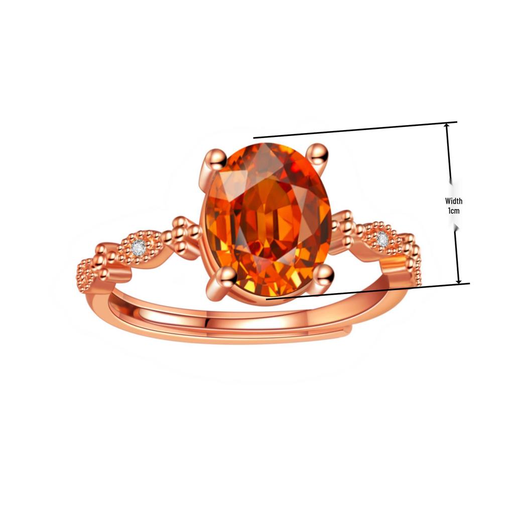 Luxury Simple Egg-Shaped Zircon Ring with Pigeon Blood Red & Pomegranate Gemstones