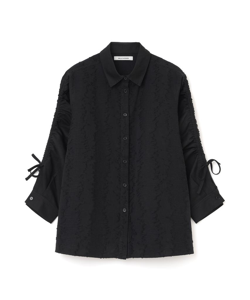 MILLO WOMEN Textured Curve Strap Shirt [Black]