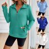 Women's Sweatshirts Half Zip Long Sleeve Lapel Sweater Casual Pullover Top with Pocket Autumn Loose Clothes