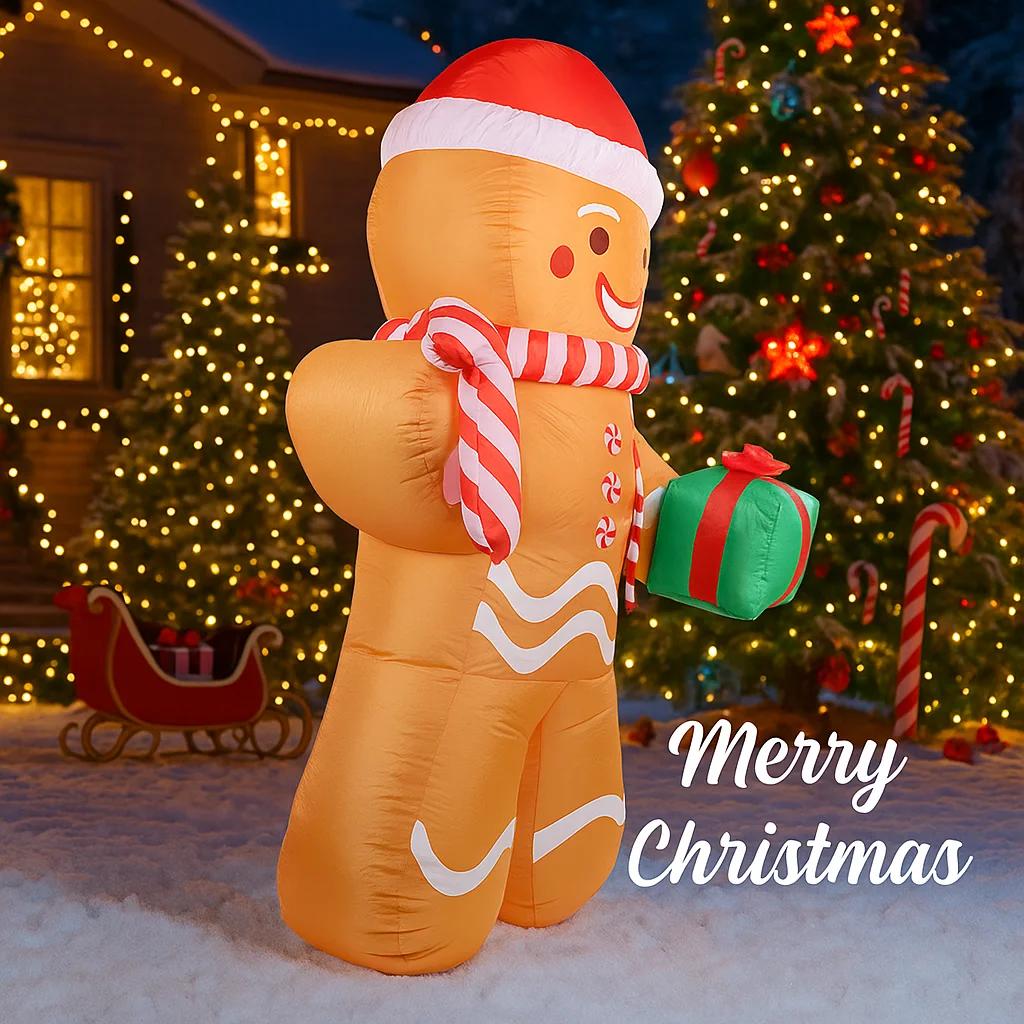 7.87FT Yard Party Decoration Inflatable Gingerbread Man Candy Cane Gift Box Toy LED Xmas Supplies Home Ornament Christmas Gift