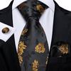 Mens Ties Gold Floral Black Paisley Striped Novelty Silk Tie Hanky Cufflinks Set for Business