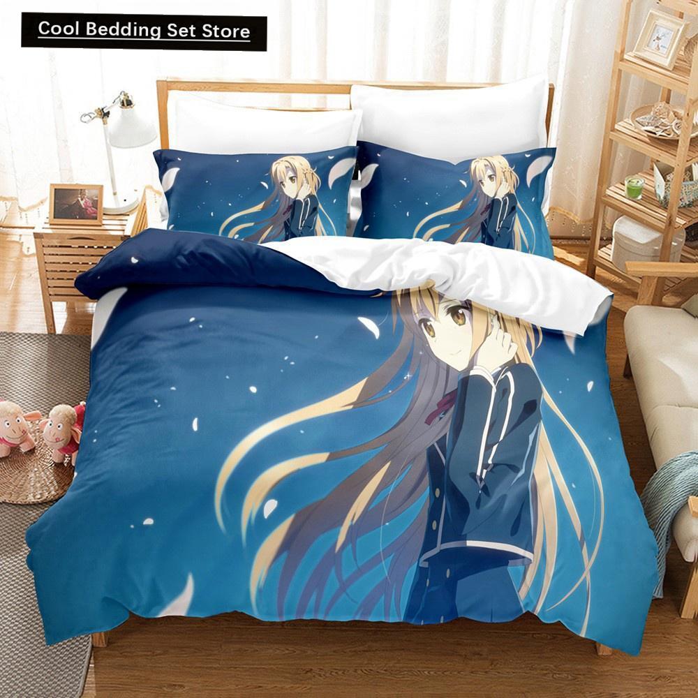 Sword Art Online Bedding Set 3D Anime Print Polyester Quilt Cover Pillowcases Queen King For Kids Gift Anime Duvet Cover Sets