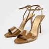 Fashion Brown Patent Leather Heeled Sandal Women Fashion Pointed Toe Ankle Buckle Brand Designer Shoe Summer Sexy Open Toe Zapatos Mujer