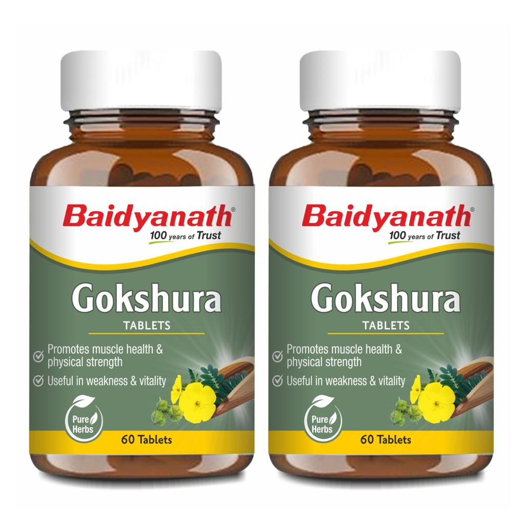 Baidyanath Ayurved Gokshura - 60 таблеток | Поддерживает силу и жизненную энергию (Упаковка из 2 шт.)
