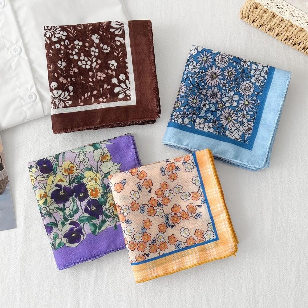 Square Cotton Linen Square Scarf Pastoral Style Scarf Hair Band Headband Floral Kerchief Women