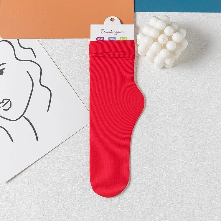 One Pairs Japanese Korean Women Ice Thin Loose Calf Tube Socks Summer Nylon Socks Fashion College Style Solid Color Socks