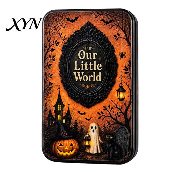Portable Iron Box DIY Mini Photo Frames Silhouette Tin Box, Halloween Miniature Small Storage Picture Display Container for Party Home Decor