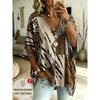 Printed Design-Not Textured Plus Size Women's Simple Patchwork Retro Leopard Pattern Print V-Neck Top