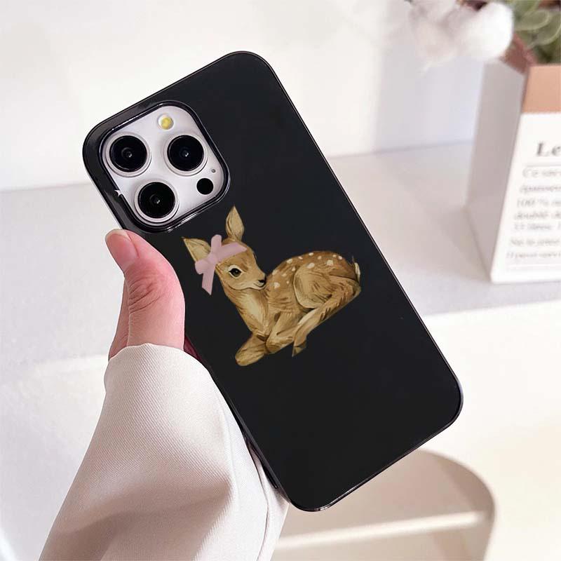 Модный Чехол для Телефона с Рисунком Оленя и Бантом для iPhone 17 16 Pro Max 15 14 13 12 11 XS XR 7 8 Plus 16E Мультяшный Ударопрочный Мягкий Чехол
