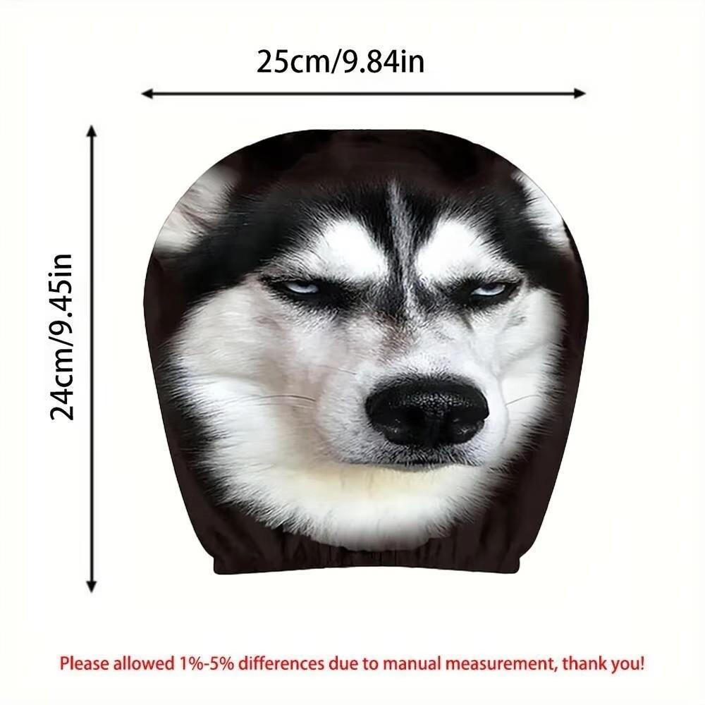 2Pcs Funny Skeptical Face Car Seat Headrest Protector Husky Headrest Covers Vehicle Seat Accessory