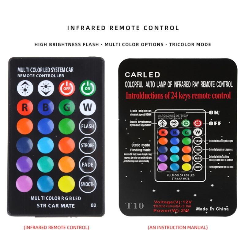 2pcs Car RGB Led T10 RGB 5050 6SMD Remote Controller Reading Universal Wedge Light Signal Lamp Car Accessories SUV Light