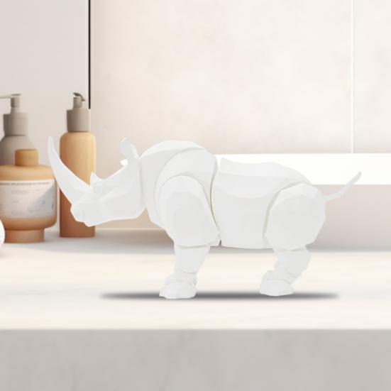 Articulated Rhino Statue White Rhino Figurine with Flexible Joints Rhino Fidget Toy for DIY Coloring Home Office Car Decoration
