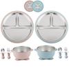 PandaEar 8 шт. Набор для кормления младенцев из нержавеющей стали, 2 тарелки-присоски для малышей и 2 тарелки для малышей, 2 набора ложек и вилок, Посуда для малышей, Разделенные тарелки