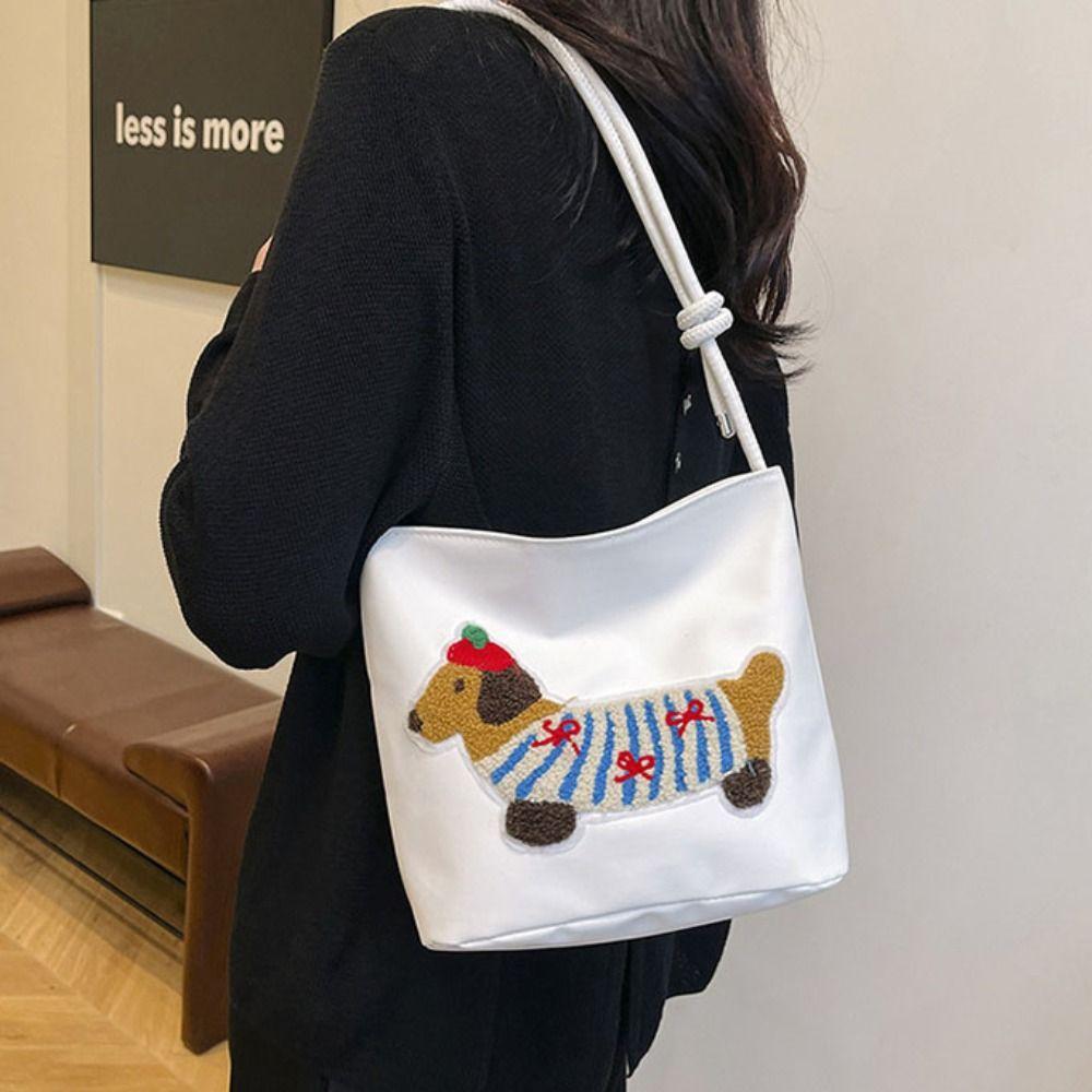 Square Bag Dachshund Puppy Underarm Bag Towel Embroidery Shoulder Bag Sweet Women