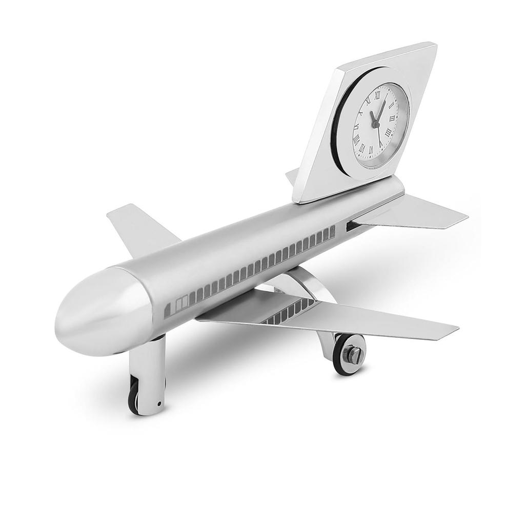 Aeroplane Miniature Desk Clock|Stylish and Elegant Timepiece for Office Table Decoration|Metal Paper Weights with Sleek Chrome Finish|Ideal Gift