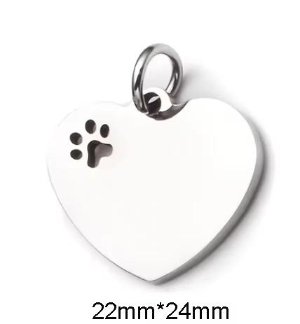 Customized Mirror Polished Hollow Paw Heart Tags Stainless Steel Pendants For DIY Personalized ID/Name/Logo/Text Jewelry