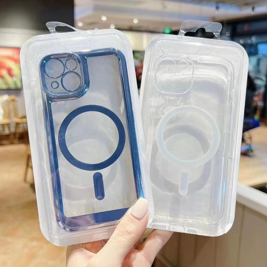 Tpu Magnetic Magnetic Empty Shell Phone Case Is Suitable for Apple 15promax Soft Shell 12/13 Transparent 14-hole Phone Case