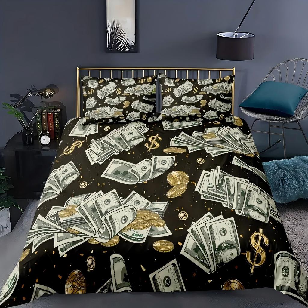 Роскошные банкноты долларов США 3D-печать Постельное покрывало Наволочка Портретный стиль Франклина Пододеяльник Домашний текстиль Комплекты пододеяльников