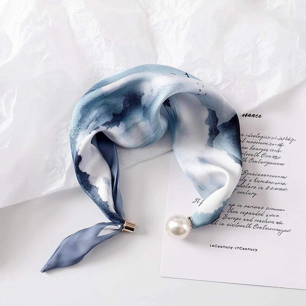 Polyester Pearl Decoration Scarf Lightweight Silk Scarf Artistic Neck Scarf Neck Wrap