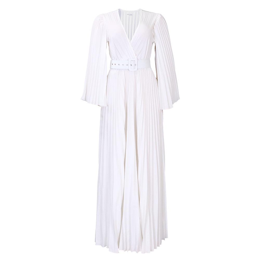 Европейское и американское женское сексуальное плиссированное вечернее платье макси с V-образным вырезом