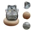 Glass Piggy Bank with Wooden Base Kitten Shaped Money Bank Money Saving Jar for