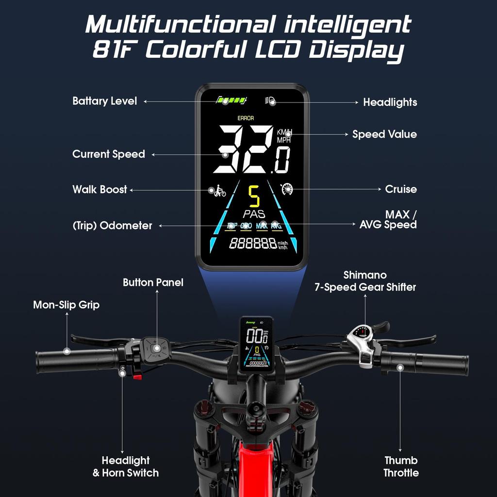 TIFGALOP 26-inch Electric Bike, 1000W Motor, Removable 48V22Ah Lithium Battery, 45-90 Km Range, Dual Shock Absorbers, Unisex