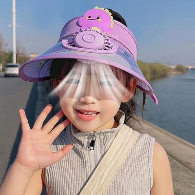 Кепка-козырек от солнца для детей с мультяшным рисунком и вентилятором для зарядки через USB UPF50+, летняя пляжная охлаждающая шляпа с пустым верхом и широкими полями для мальчиков и девочек 3–10 лет