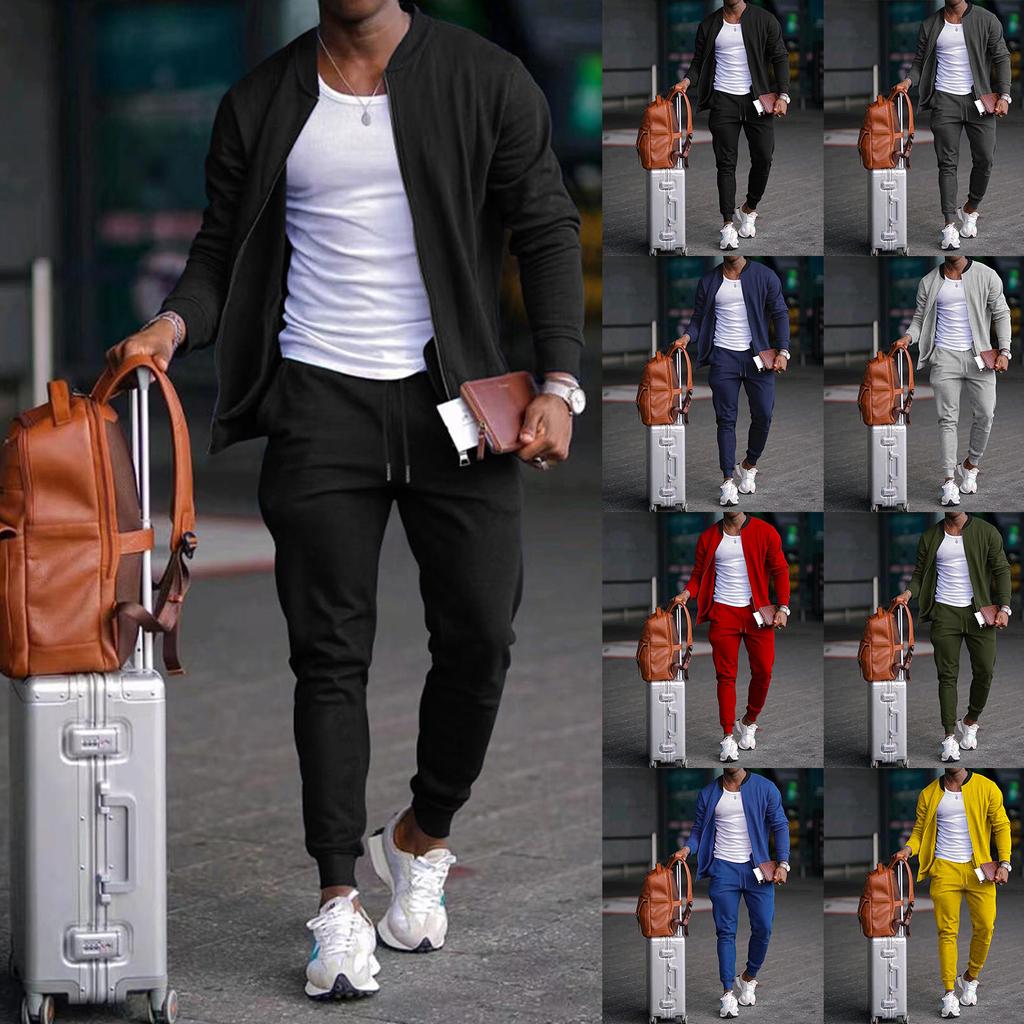 Мужская повседневная уличная куртка с длинными рукавами и брюки, комплект из двух предметов