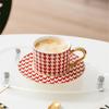 National Trend Houndstooth Ceramic Cup Gold Trawn Hand Trapped Coffee Cup with Spoon Mug Water Cup Men and Women Flower Tea Cup