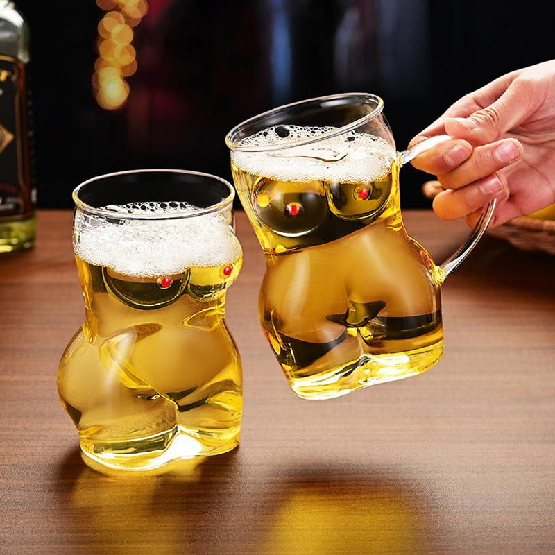 Glass Beer Mug Creative Women Body Shaped Beer Glasses Water Cup Sexy Beer Mug Cocktail Glass Pub Drinking Mugs Beer Cup