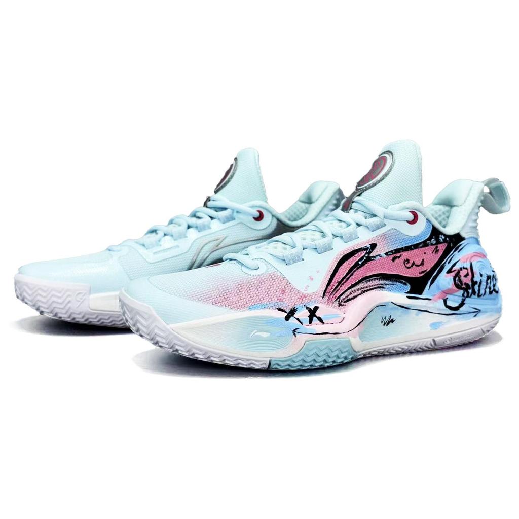 Li Ning Speed 9 Граффити Американский Стиль Ткань Устойчивая к истиранию Легкая Низкие Баскетбольные Кроссовки Унисекс Розово-Синие ABPT001-6()