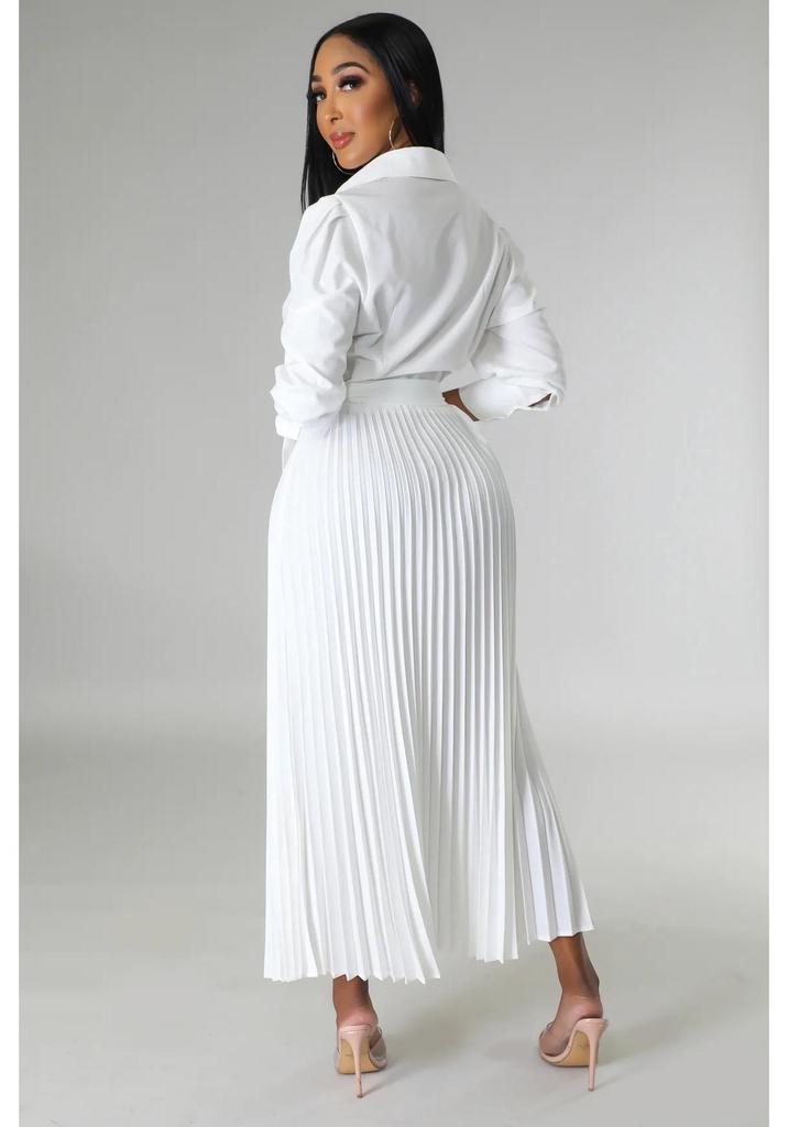 Cross-Border Europe Spring Long Sleeve Polo Collar High Waist Pleated Women's Casual Dress