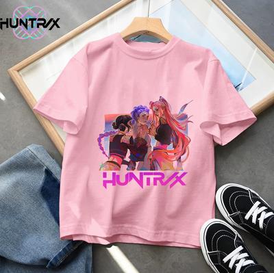 Футболка Huntrix Kpop Охотники на демонов для мальчиков и девочек, летняя, с круглым вырезом, с коротким рукавом, модная детская футболка