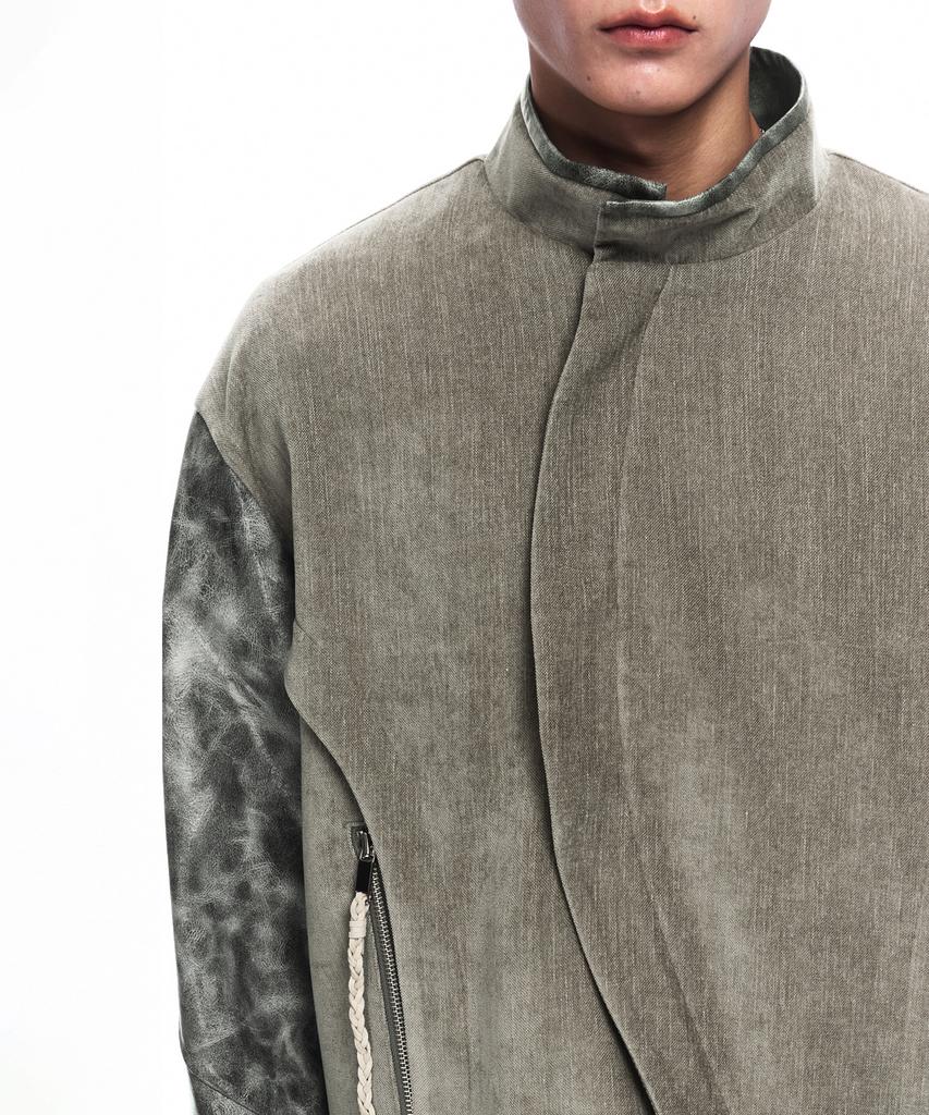 RSSC Leather Mix Curved Jacket - Khaki