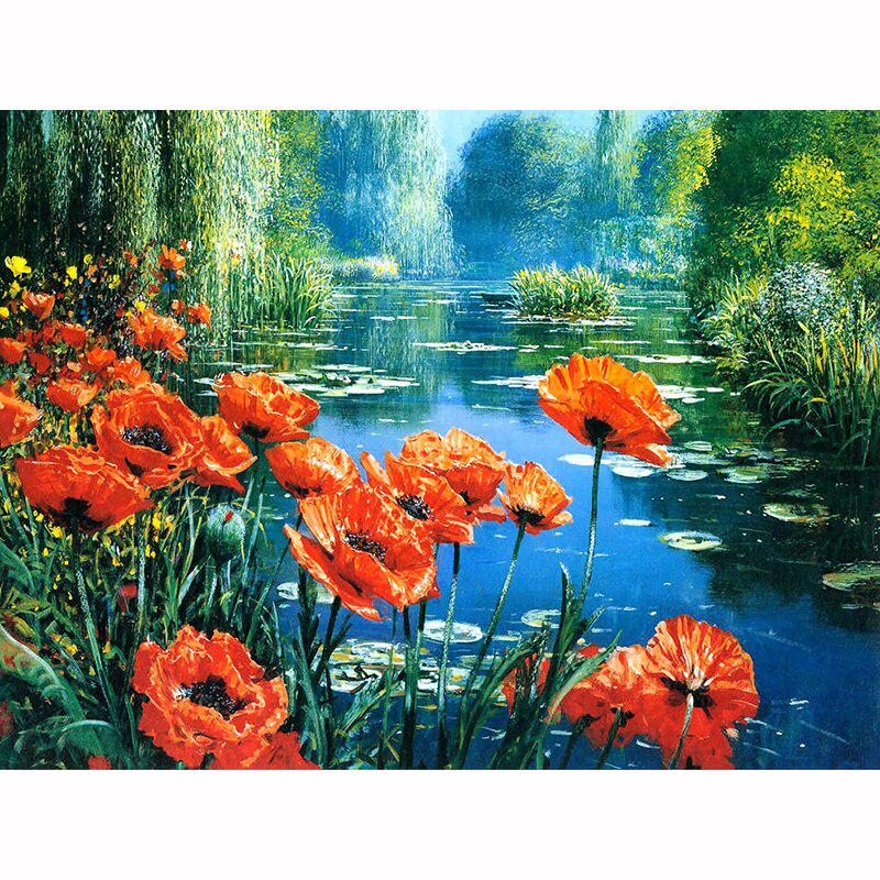 5D DIY Diamond Painting Spring Lake Flower Full Round Diamond Embroidery Cross Stitch