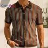 Cozy Up Men's Short Sleeve Knit Shirts Casual Vintage Striped Lapel Collar Button Down Top Fashion Work Business Dress Shirt