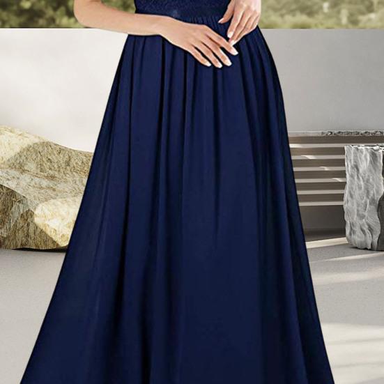 Женское кружевное платье макси с круглым вырезом, плиссированное платье-трапеция, длинное платье для матери невесты на свадьбу