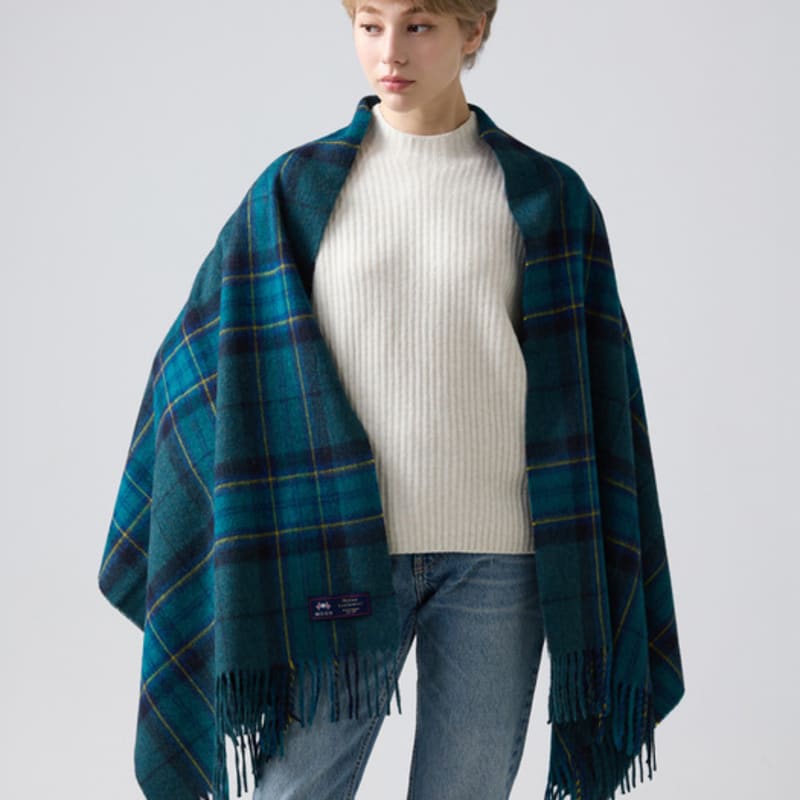 ABRAHAM MOON Merino Wool Shawl 70cm - Middleham Teal