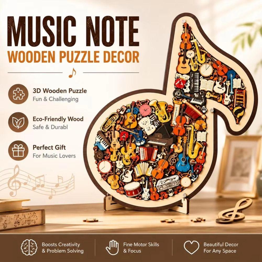 Irregular Shape Music Note Puzzle Wooden Material Musical Instrument Puzzle Music Lovers