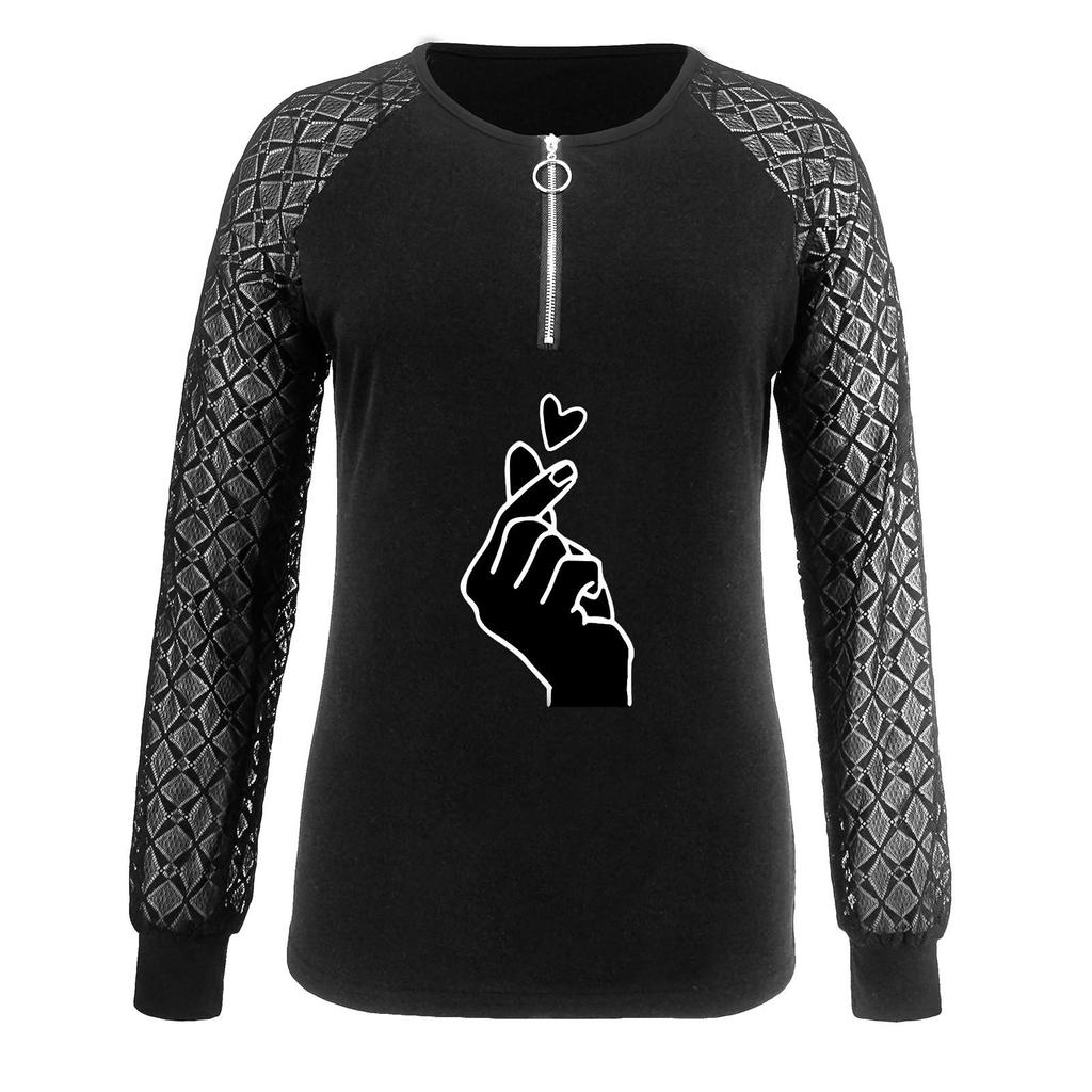 Женская модная повседневная блузка с кружевным топом и длинными рукавами с горячим ромбовидным принтом